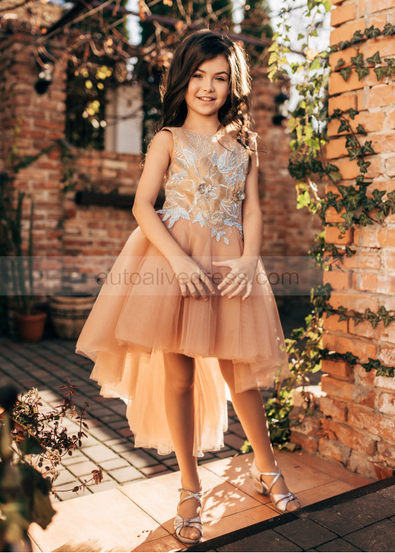 Sparkly Brown Tulle High Low Flower Girl Dress